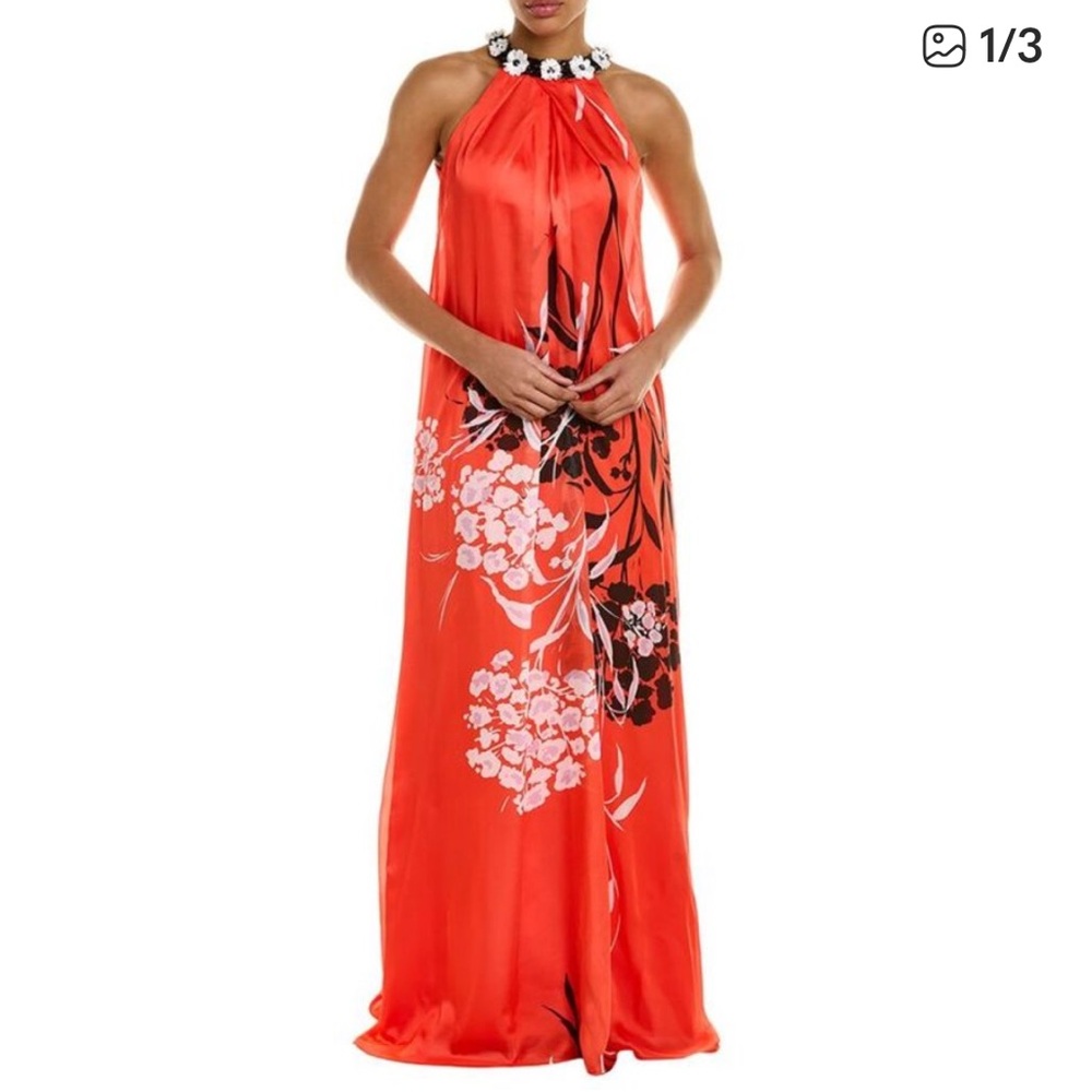 Ricki Freeman Teri Jon Tangerine Beaded Halter Gown Caftan NWT Size 4